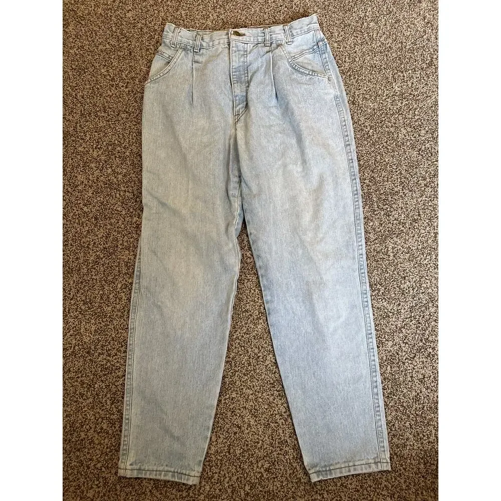 90s VTG Chic Jeans Women's 14 High Waist Light Blue Denim Tapered Mom Jeans USA